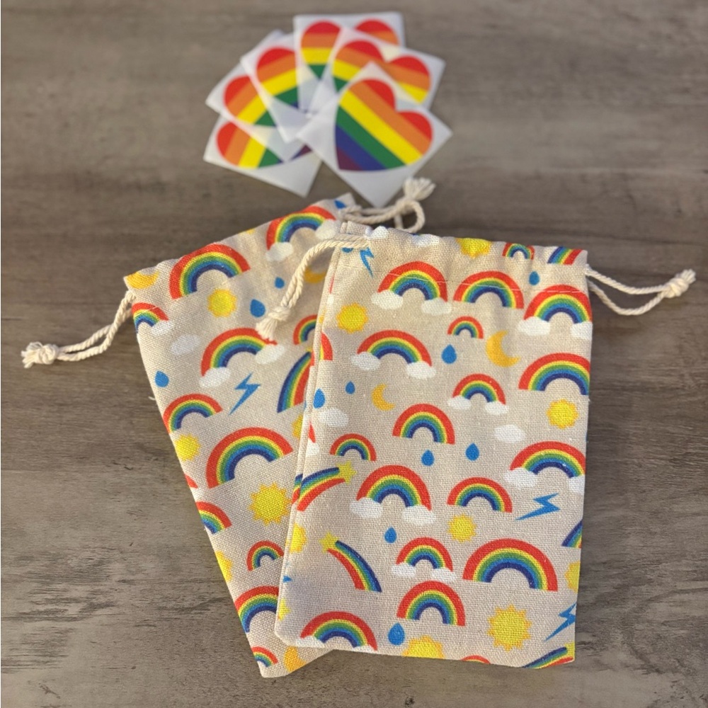 Set of 2 Canvas Rainbow Print Drawstring Bags
